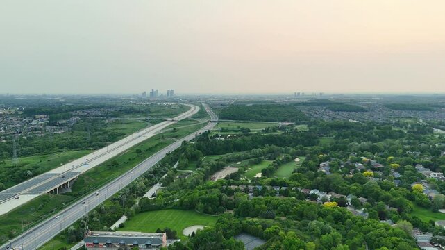Aerial view of highway in the city of Richmond Hill, Toronto