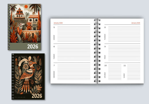 2026 Weekly Personal Planner with Tribal Art Cover