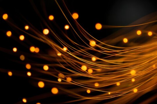 Golden lights flow across a dark backdrop creating a dynamic abstract composition