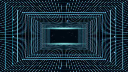 Retro 80s and 90s futuristic grid line background vector. 80s synthwave neon aesthetic with glowing laser lines.