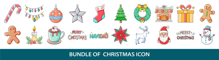 Vector Illustration Set of Christmas Icons and Holiday Elements for Decoration