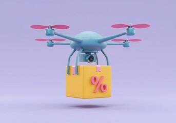 Drone carrying a package with percentage sign