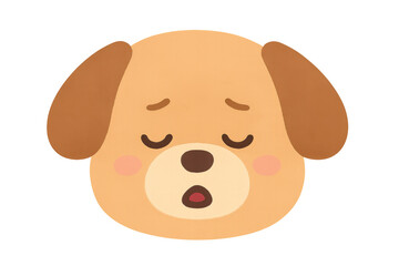 Sleepy cartoon puppy face with peaceful closed eyes, resting softly against transparent background