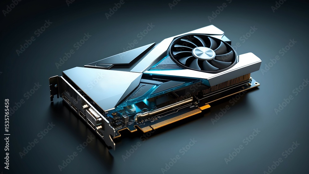 Poster advanced graphics processing unit showcasing modern technology and innovative cooling system