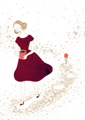 A woman who leaves after planting flower