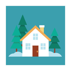 Naklejka premium Winter House with Snow and Simple Tree Design