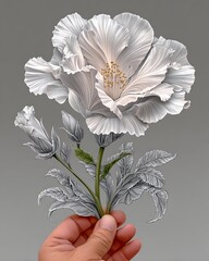 A Delicate Dance of Petals A Captivating White Flower Held Gently in Hand An Ode to Nature's Beauty