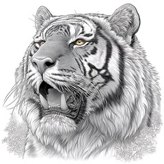 Majestic Tiger Illustration Showcasing Fine Details and Powerful Expression Animal Art with a Touch of Wilderness Splendor and Captivating Eyes
