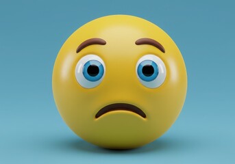 Fototapeta premium Sad yellow emoji with blue eyes on a blue background