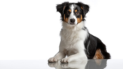 Border collie sitting with reflection on white background