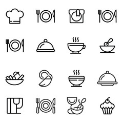  Set of Minimalist Food and Restaurant Line Icons for Menu and Culinary Design