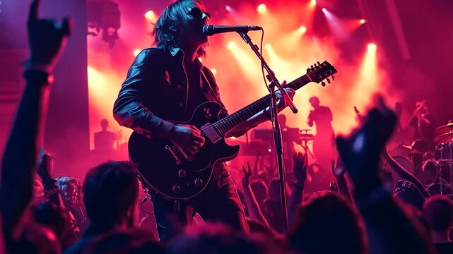 Electric Guitarist Performance On Stage With Crowd