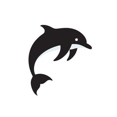White background isolated dolphin vector illustration with swimming marine animal silhouette