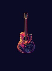 Colorful acoustic guitar design with vibrant patterns on a dark background for music lovers and art enthusiasts
