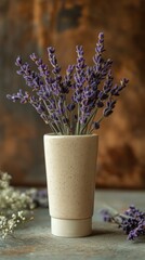 Dried Lavender Flowers in Speckled Cream Vase Rustic Still Life Photography