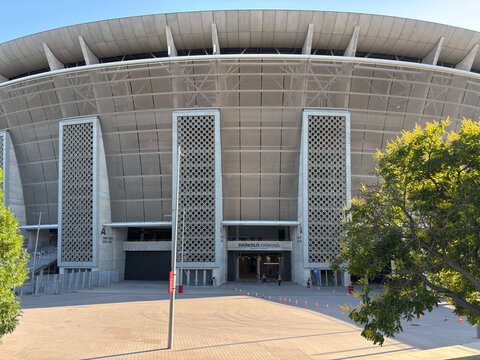 Budapest, Hungary, Europe - Jun 14, 2025: Modern sports Puskas Arena  in Budapest, Hungary. The structure features a unique architectural design