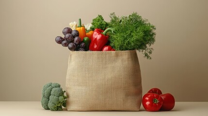 Fresh Produce in Burlap Bag Healthy Vegetables Fruits Herbs