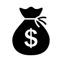 Money bag icon – finance, wealth, banking, dollar, savings, investment, currency, economy, budget, icon, black, silhouette, sack, income, profit, deposit, cash, capital, funds