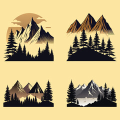 Mountain forest vector landscape with pine trees ideal for outdoor nature and wilderness design concepts