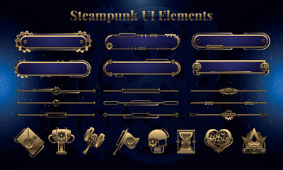 Set of Steampunk Fantasy Elements for user interface, poster, video. Fantasy mechanic HUD. Template for rpg game interface. Vector Illustration EPS10