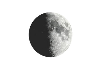 Waxing gibbous moon, half illuminated and isolated on transparent background