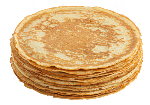 Golden stack of pancakes, isolated on transparent background