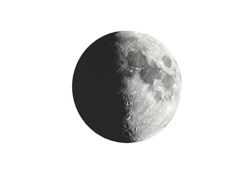 Waxing gibbous moon, half illuminated and isolated on transparent background