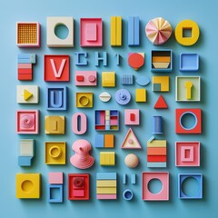 A colorful alphabet made out of different shapes