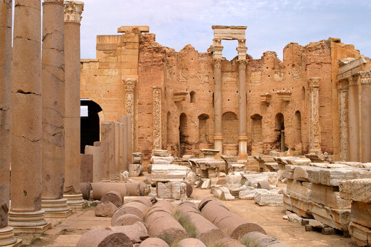 Libya, Tripoli. Archaeological site of Leptis Magna. Ancient Roman City - UNESCO World Heritage Site.