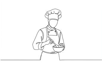 Chef mixing ingredients line art on white background