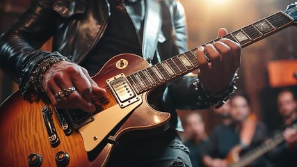 Close Up Guitarist Playing Electric Guitar On Stage