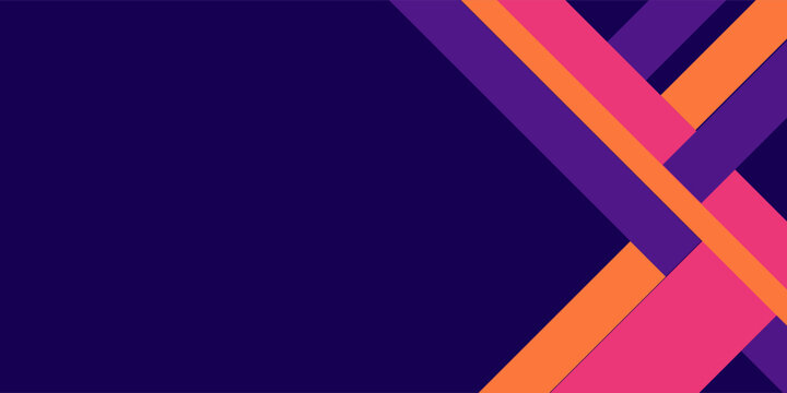 A vibrant abstract background featuring intersecting diagonal lines in bold colors of pink, orange, and purple against a deep navy blue background.