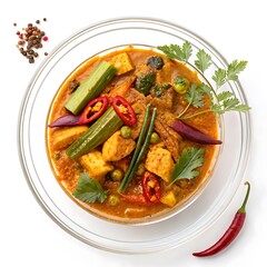 Spicy tofu and vegetable curry in a glass bowl