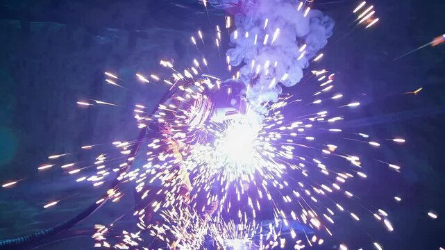 Underwater welding in dramatic sparks burst
