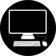 Desktop Computer Workstation Icon | Front View PC, Monitor, Keyboard & Mouse Glyph
