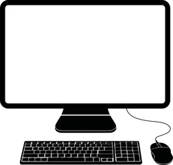 Desktop Computer Setup Icon - Monitor, Keyboard & Mouse Vector