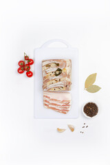 Traditional salted pork fat with spices and tomatoes