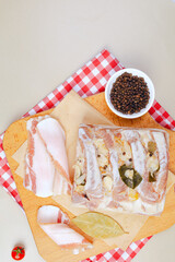 Traditional Ukrainian salo with spices and herbs
