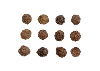 Dry black peppercorns isolated on white background