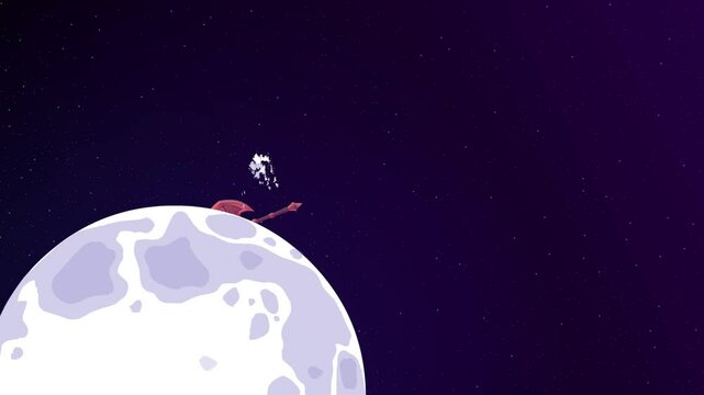 Dangerous axe came from space hit the moon and make a blast, animation, blast on moon, stars, universe, night, moon, loop-able animation, space, earth, alien, fall from space, meteorite falls on moon