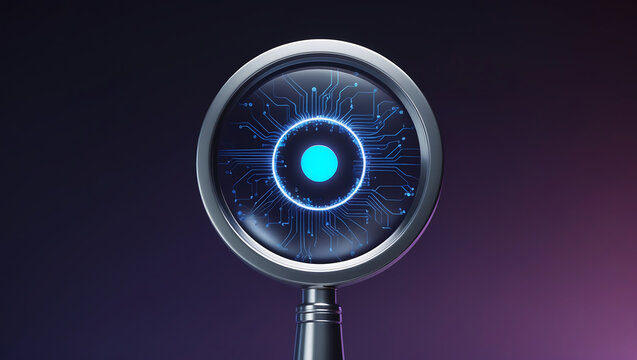 Futuristic magnifying glass revealing circuit board eye concept of artificial intelligence - Powered by Adobe