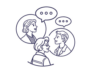 Outline Icon of Group Chat with Three Users – Team Communication and Collaboration Symbol