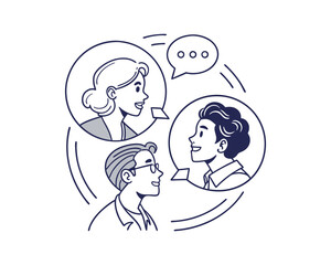 Outline Icon of Group Chat with Three Users – Team Communication and Collaboration Symbol