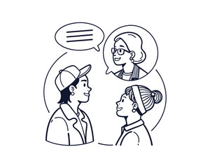 Outline Icon of Group Chat with Three Users – Team Communication and Collaboration Symbol