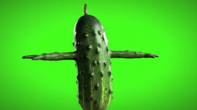 Dancing pickle character on green screen funny food concept animation