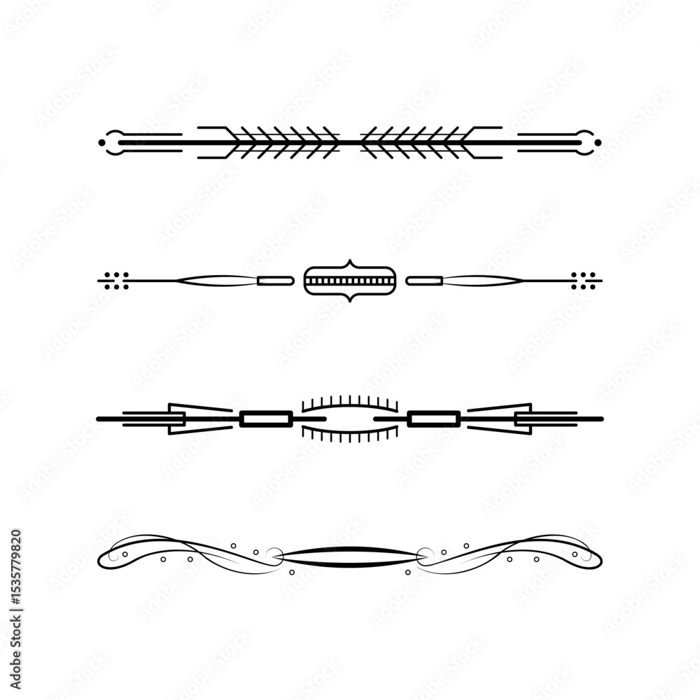 Poster set black simple line collection doodle border elements vector design style sketch isolated illustra