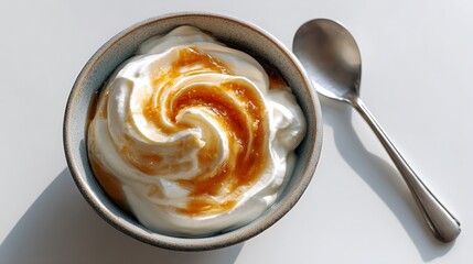 Bowl of Whipped Cream with Caramel Sauce