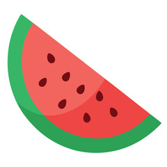 Juicy Slice of Fresh Watermelon with Green Rind and Black Seeds on White Background