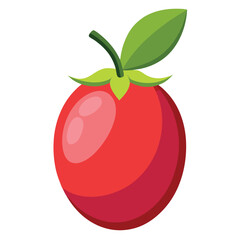 Vibrant Illustration of a Red Fruit with Green Leaves and Stem, Perfect for Fresh and Healthy Themed Projects