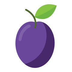 Vibrant purple plum with green leaf illustration, healthy fruit, fresh produce, vector graphic